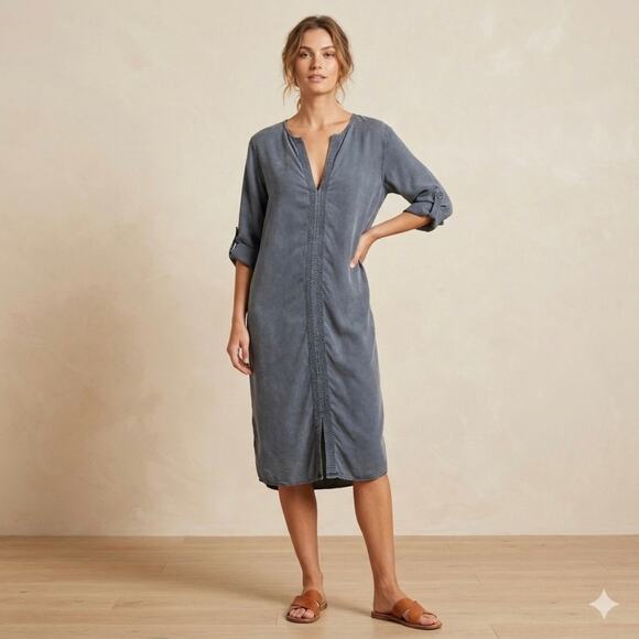 Tory Burch Dresses & Skirts - TORY BURCH Cover-Up Tunic Dress Kaftan Blue Size L 100% Tencel Oversized Boho